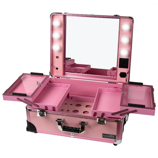 Statie Makeup Portabila Profesionala cu Lumini LUXORISE, Pink Delight