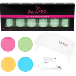 Set 4 Oje Semipermanente, Top & Base Coat Hema Free SensoPRO Milano + Lampa UV, Spring Pastel - Img 2