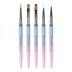 Set 5 Pensule Manichiura Nail Art & Constructie Unghii SensoPRO Milano, Pink & Blue