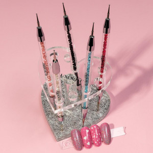 Suport pensule unghii si ustensile manichiura LUXORISE Silver Heart, 12 sloturi - Img 2