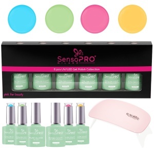Set 4 Oje Semipermanente, Top & Base Coat Hema Free SensoPRO Milano + Lampa UV, Spring Pastel - Img 3