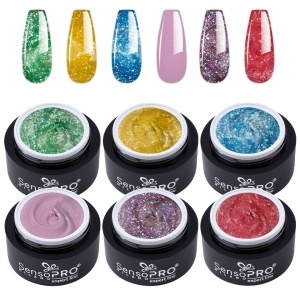 Set 6 Geluri UV Colorate Glitter Glow, SensoPRO Milano