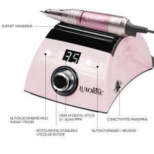 Freza unghii profesionala Energy PRO - LUXORISE , 35.000 RPM, Pink - Img 4