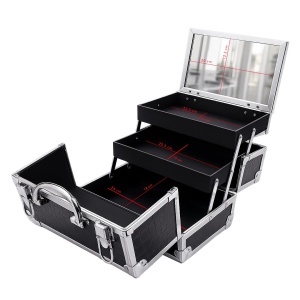 Geanta Produse Cosmetice din Aluminiu cu Oglinda, Black Pattern, LUXORISE - Img 7