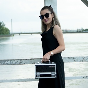 Geanta Produse Cosmetice din Aluminiu cu Oglinda, Black Pattern, LUXORISE - Img 5