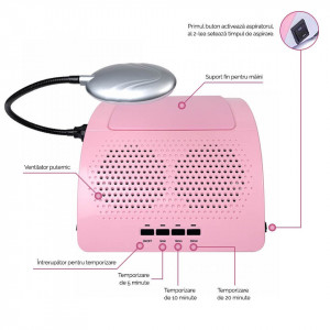 Aspirator praf unghii cu 2 Motoare 60W Dual Fusion Elite + Lampa LED LUXORISE , Roz - Img 6