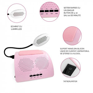 Aspirator praf unghii cu 2 Motoare 60W Dual Fusion Elite + Lampa LED LUXORISE , Roz - Img 7