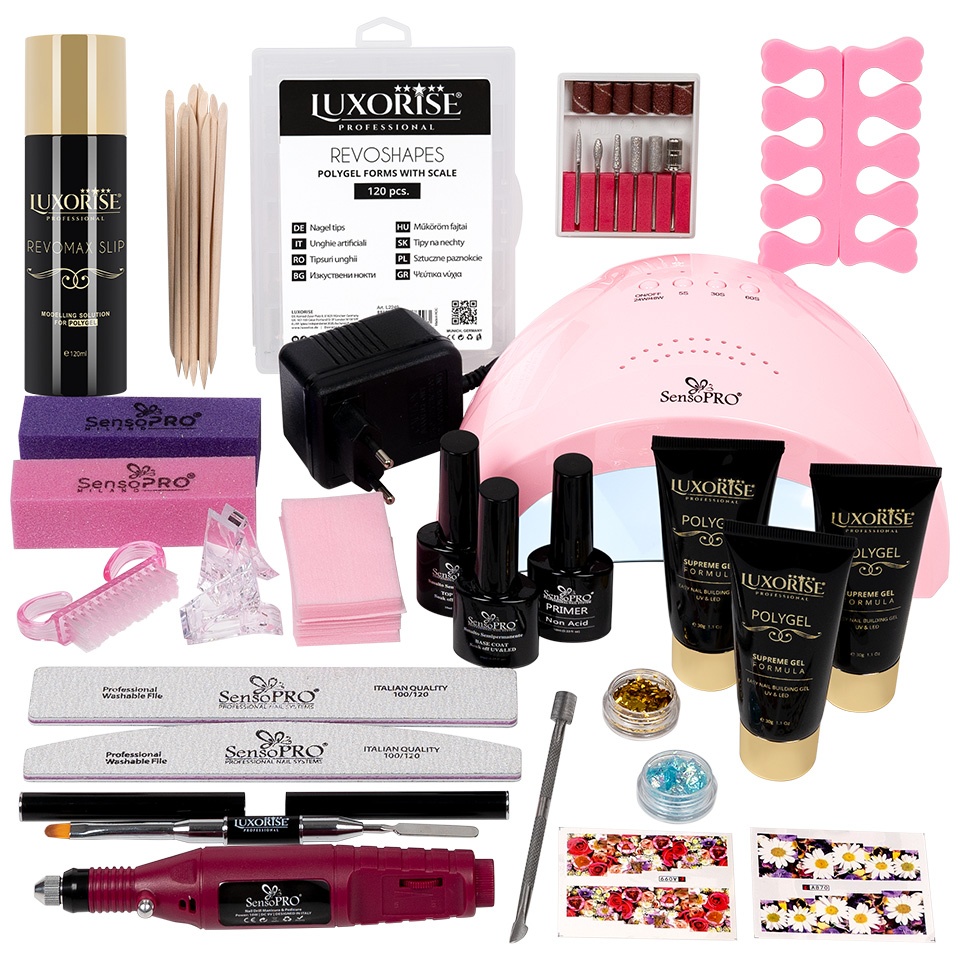 Kit PolyGel Happy Nails cu Lampa si Freza Unghii #08