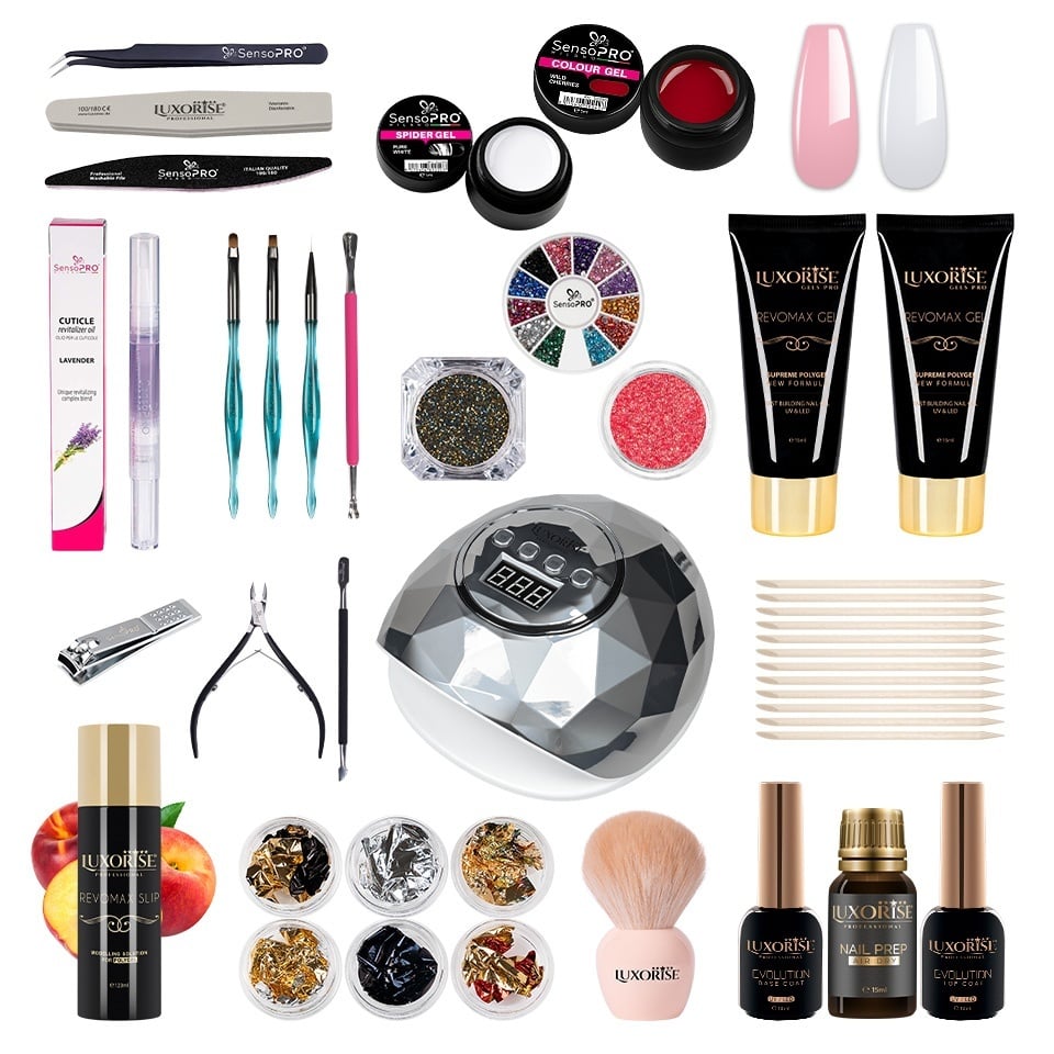 Kit Polygel REVOMAX LUXORISE Vision Sculpt cu Lampa + CADOURI