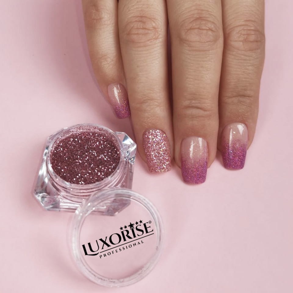 Sclipici Glitter Unghii Pulbere LUXORISE, Rose Crystal - 1 | YEO