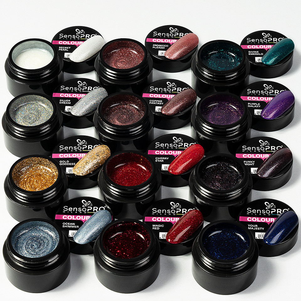 Set 12 Geluri UV Colorate Glitter Treasure Collection, SensoPRO Milano - 2 | YEO