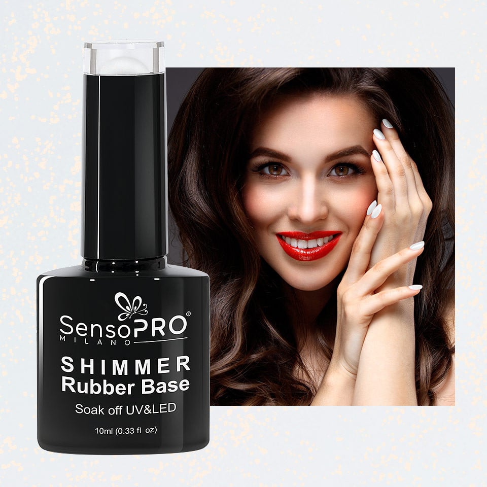 Shimmer Rubber Base SensoPRO Milano - #01 Milky White Shimmer Gold, 10ml - 2 | YEO