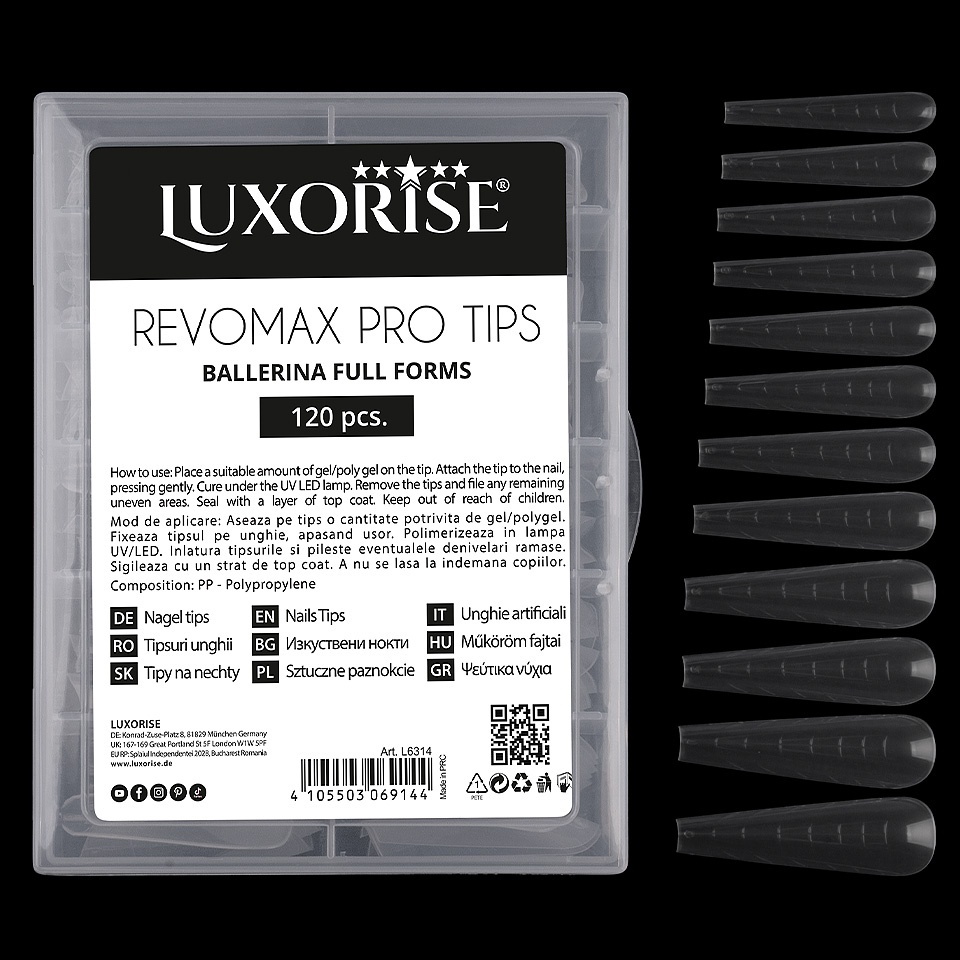 Tipsuri Reutilizabile Polygel & Gel REVOMAX PRO TIPS LUXORISE Ballerina - Full Forms, 120 buc