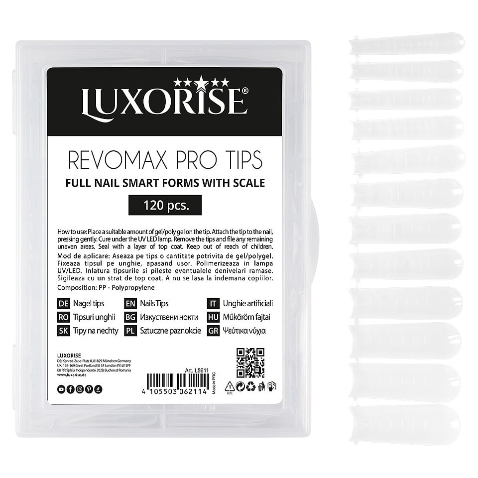 Tipsuri Reutilizabile Polygel & Gel REVOMAX PRO TIPS LUXORISE Full Nail, 120 buc - 2 | YEO