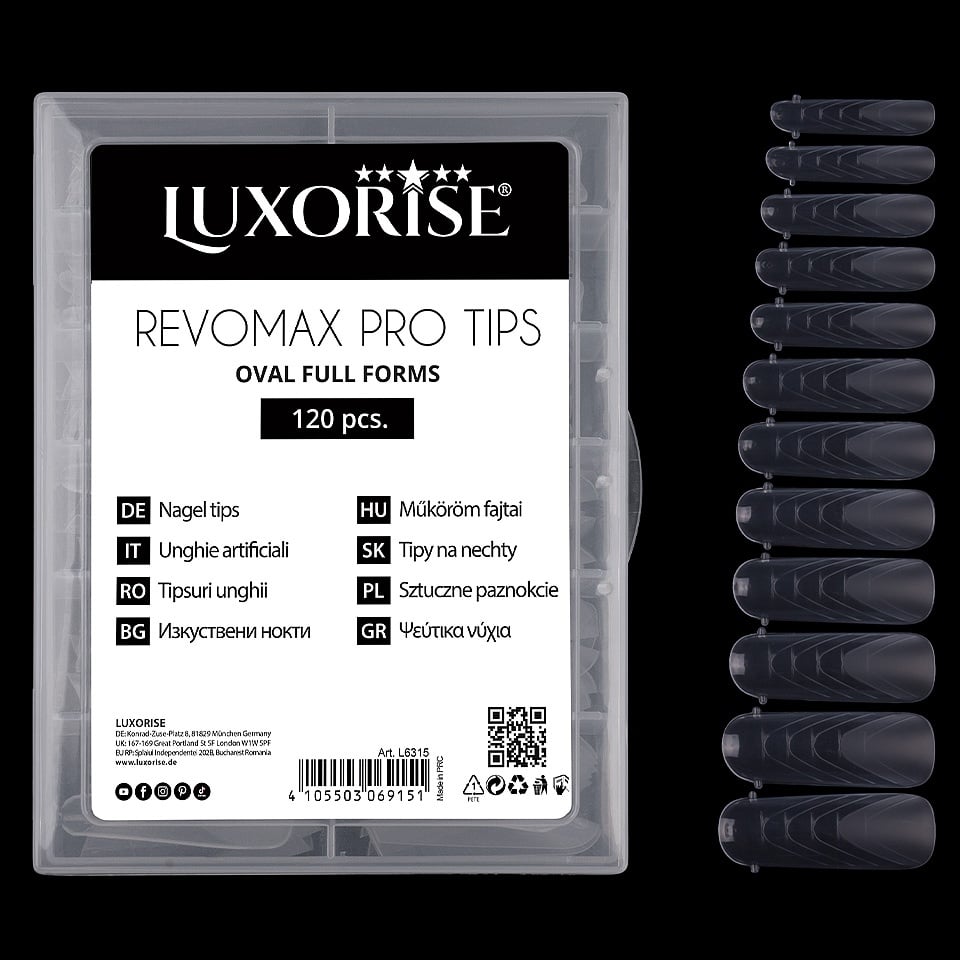 Tipsuri Reutilizabile REVOMAX PRO TIPS LUXORISE Oval - Full Forms pentru Polygel si gel, 120 buc