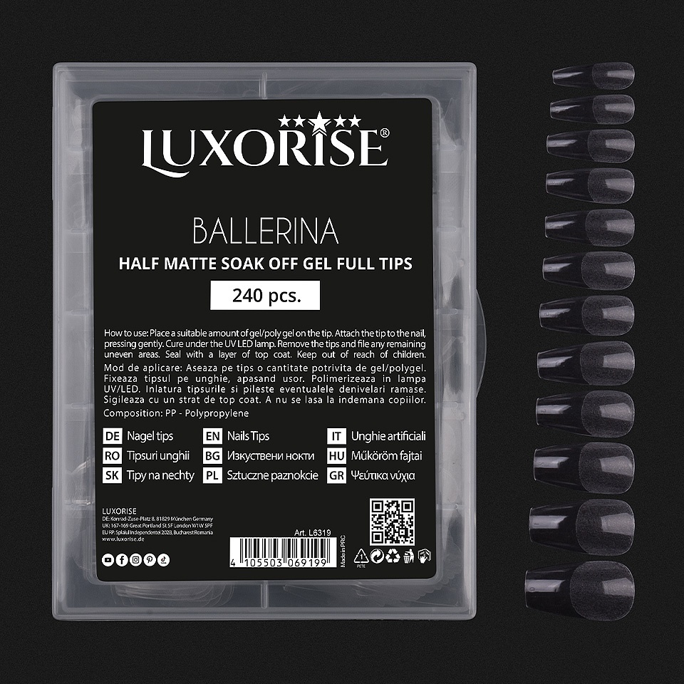 Tipsuri Unghii Dizolvabile Ballerina Soak Off - Half Matte Full Nail, 240 buc - 1 | YEO