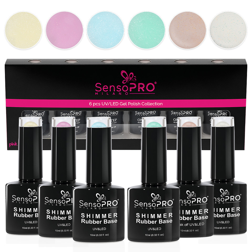 Set 6 Shimmer Rubber Base 10ml SensoPRO Milano, Shine Shine Baby