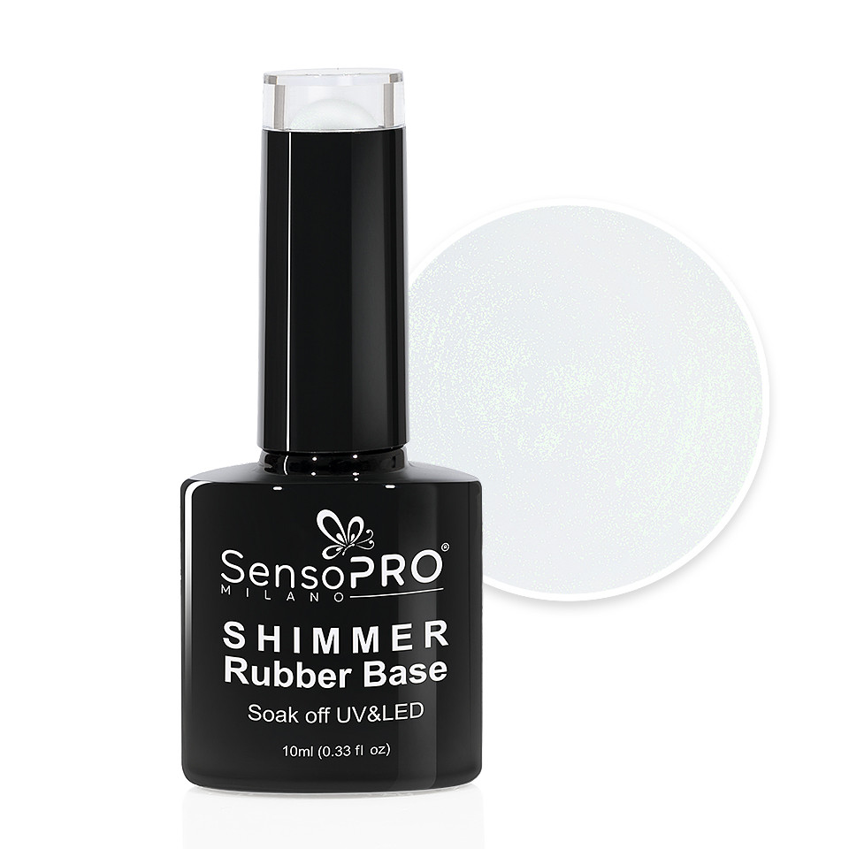 Shimmer Rubber Base SensoPRO Milano - #03 Milky White Shimmer Green, 10ml