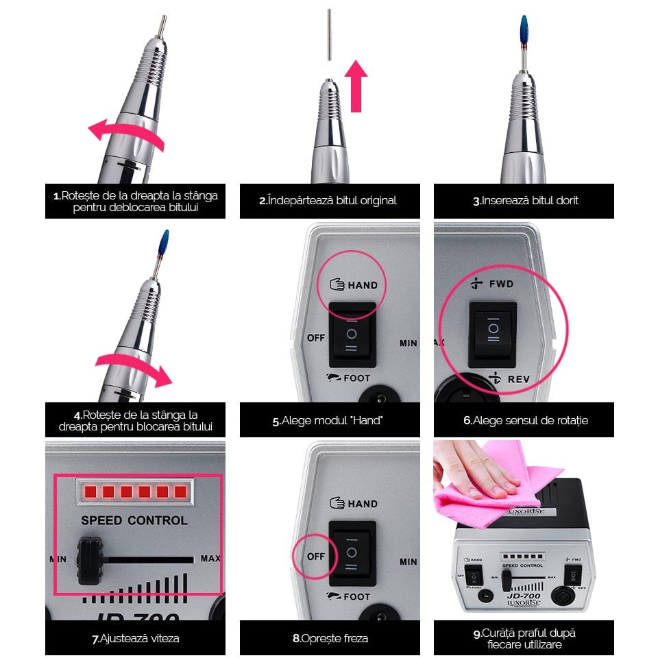 Freza unghii electrica profesionala PRO SPEED JD700 - LUXORISE, 30000 RPM - 3 | YEO