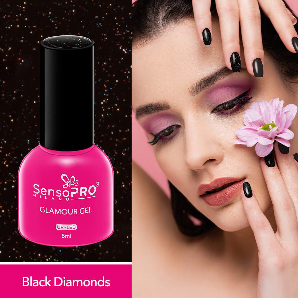 Oja Semipermanenta Glamour Gel SensoPRO Milano 8ml, Black Diamonds #58 - 1 | YEO