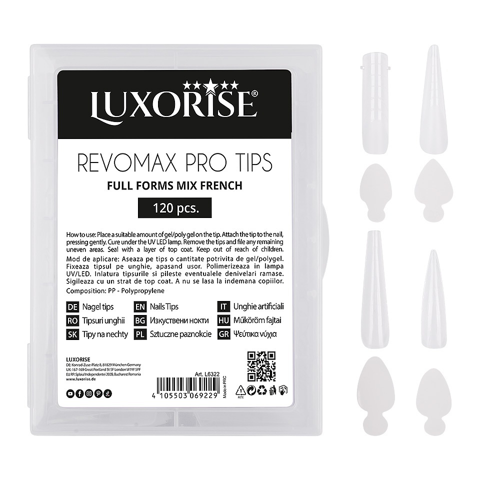 Tipsuri Reutilizabile REVOMAX PRO TIPS LUXORISE Mix French - Full Forms, 96 Tips & 48 French Stickers - 3 | YEO