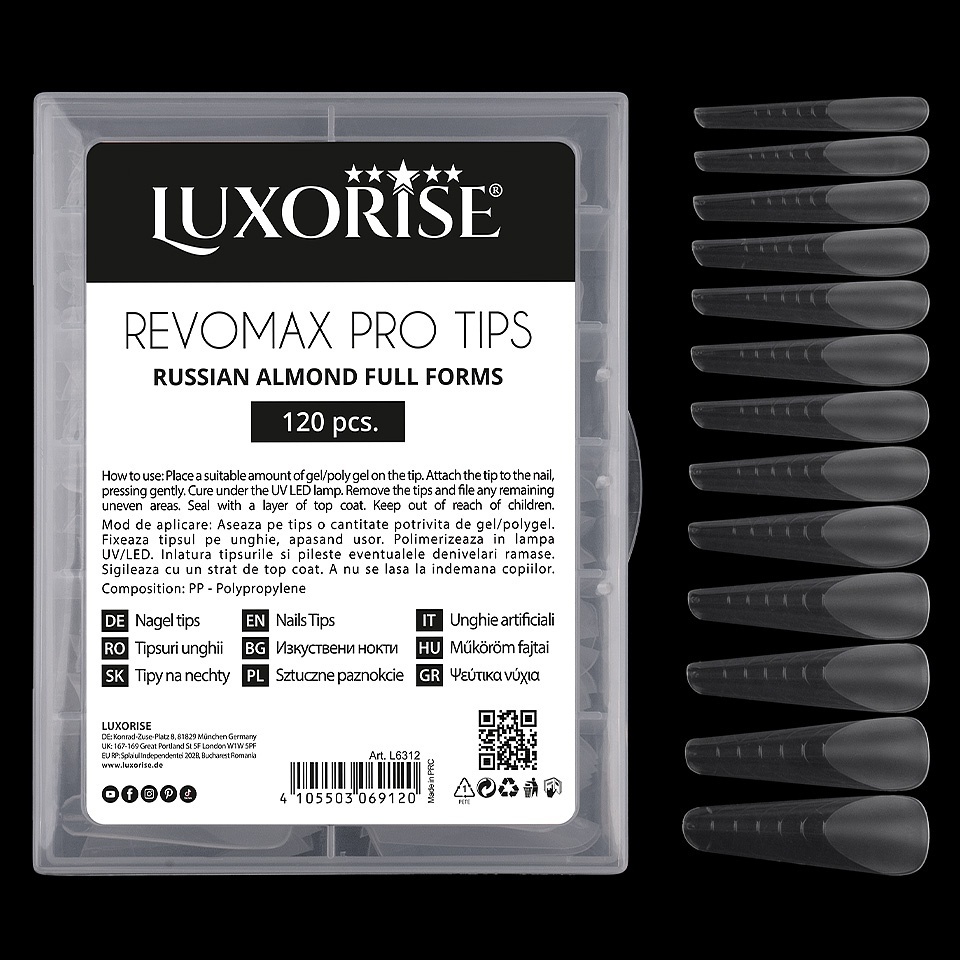 Tipsuri Reutilizabile REVOMAX PRO TIPS LUXORISE Russian Almond pentru Polygel si gel, 120 buc