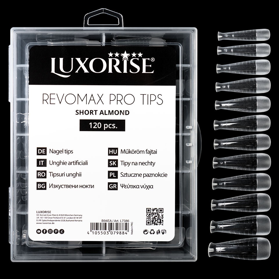 Tipsuri Reutilizabile REVOMAX PRO TIPS LUXORISE Short Almond pentru Polygel si gel, 120 buc