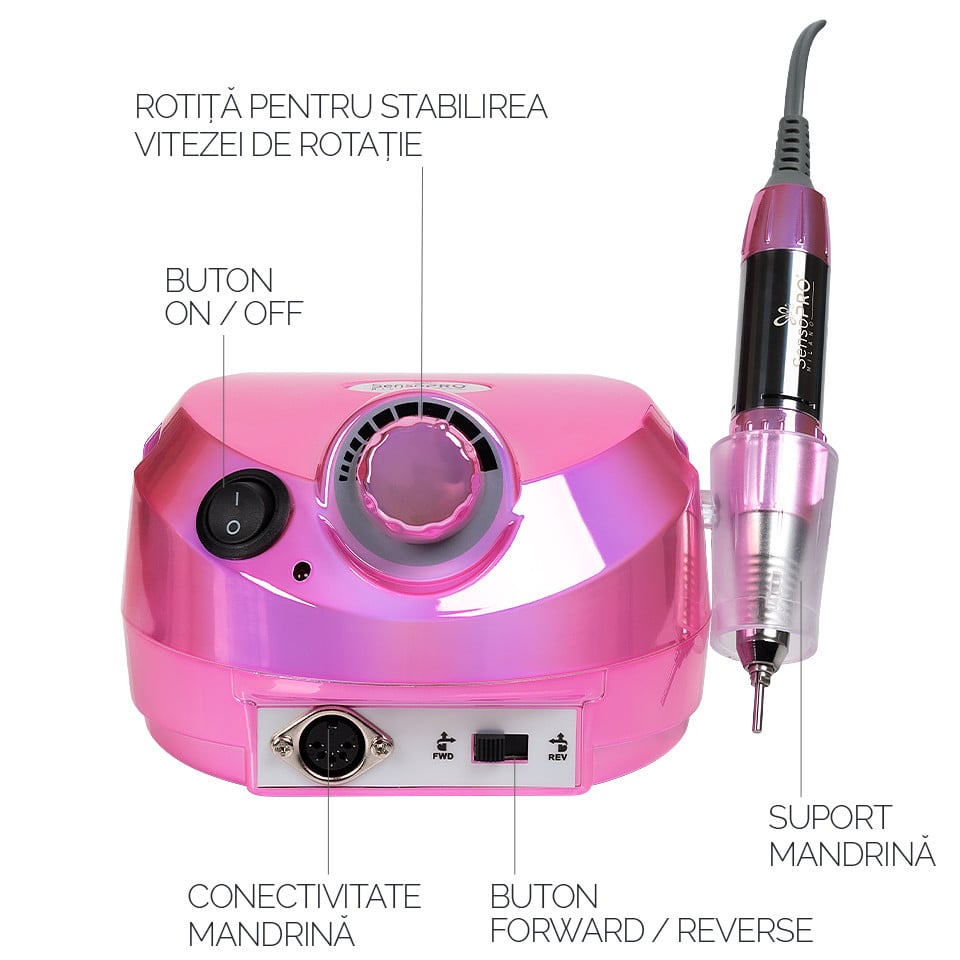 Freza Unghii Profesionala Elite Nails 30.000 RPM - SensoPRO Milano, Royal Pink - 3 | YEO