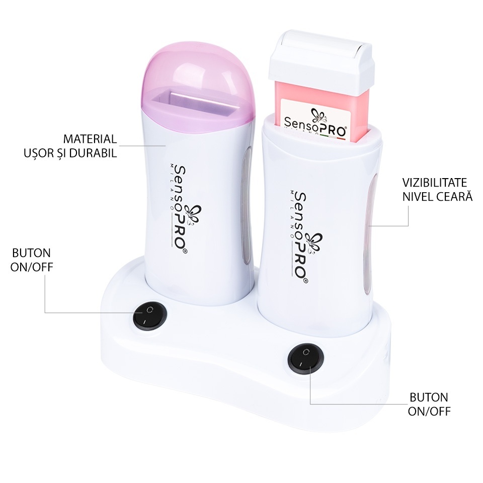 Incalzitor ceara dublu cu suport SensoPRO Milano WAX EXPERT DUO, Roz SensoPRO Milano