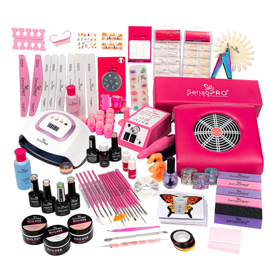 Kit Unghii False Duo cu Gel UV si Oja Semipermanenta SensoPRO Milano 10ml - Promotie #35 + CADOU