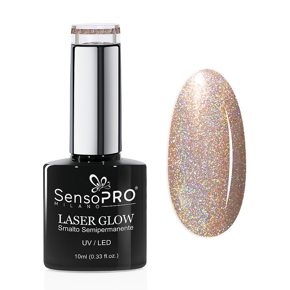 Oja Semipermanenta Holografica Laser Glow SensoPRO Milano 10ml, Dazzling Nude #15 - 2 | YEO