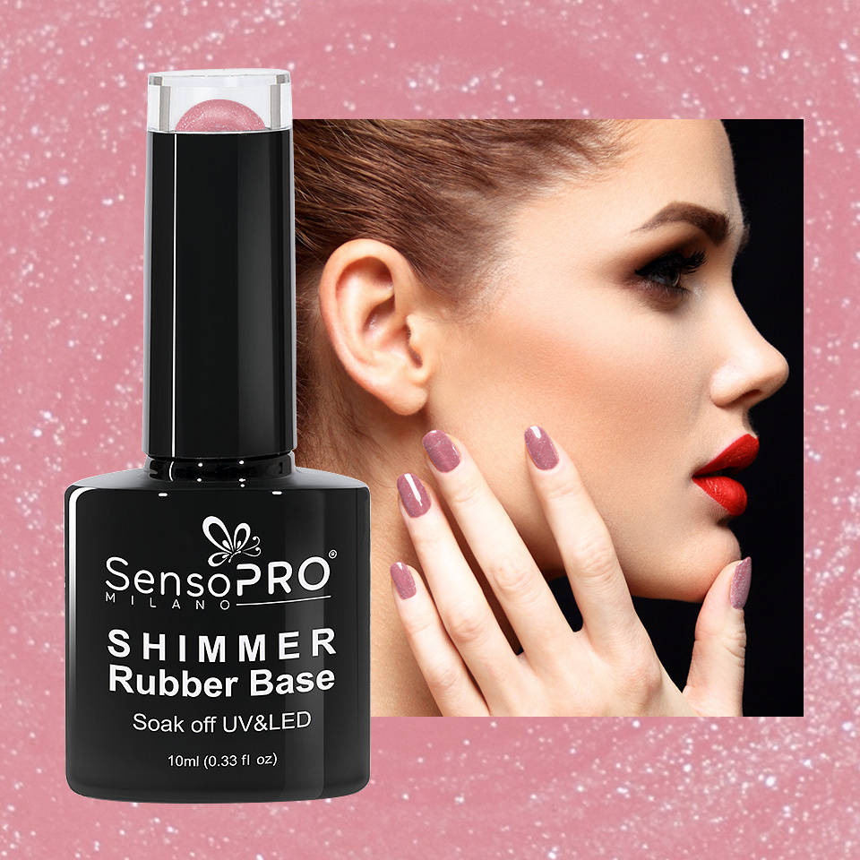 Shimmer Rubber Base SensoPRO Milano - #12 Musical Rose Shimmer Silver, 10ml - 1 | YEO