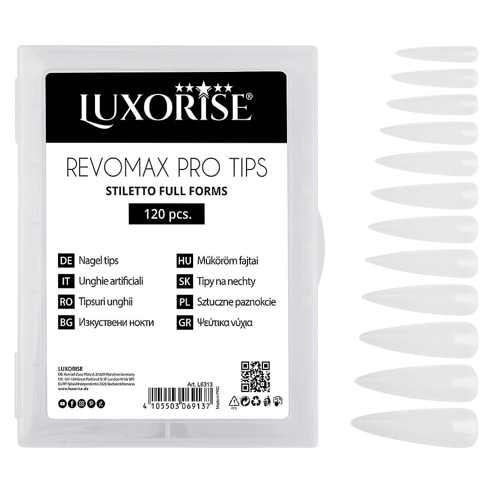 Tipsuri Reutilizabile Polygel & Gel REVOMAX PRO TIPS LUXORISE Stiletto Full Forms, 120 buc - 3 | YEO