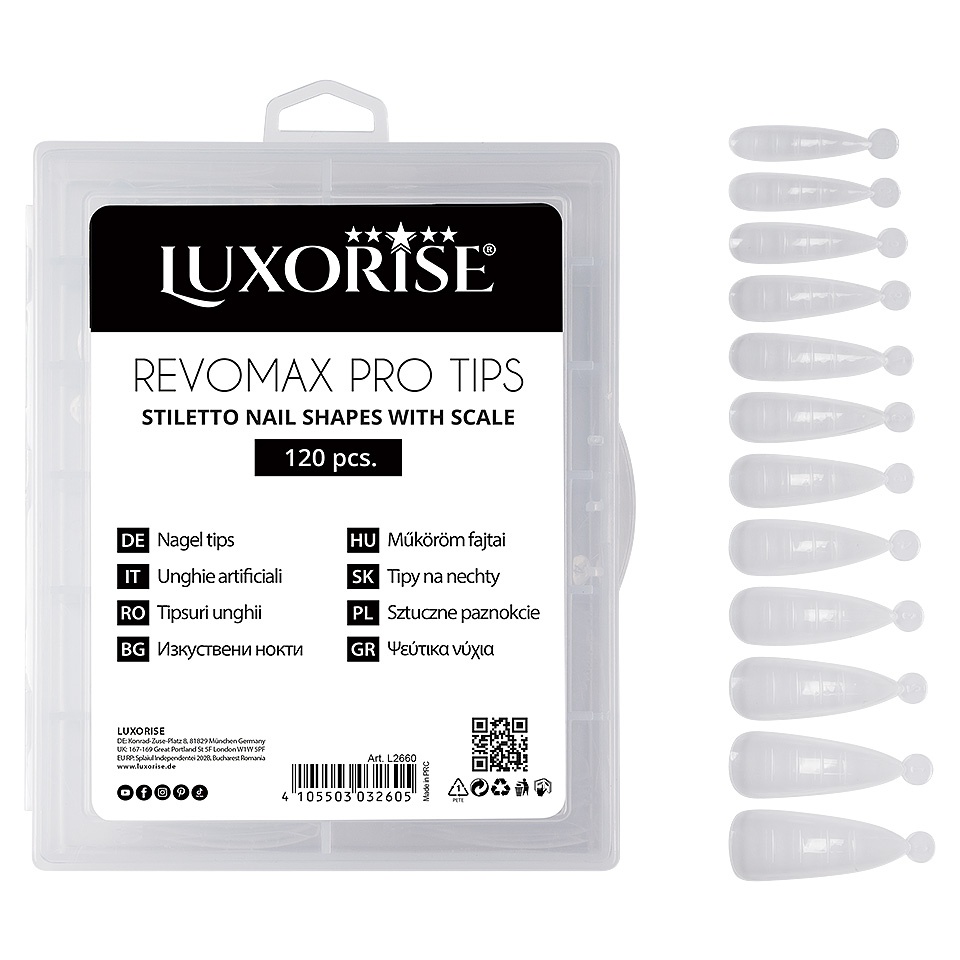 Tipsuri Reutilizabile REVOMAX PRO TIPS LUXORISE - Stiletto, 120 buc - 1 | YEO