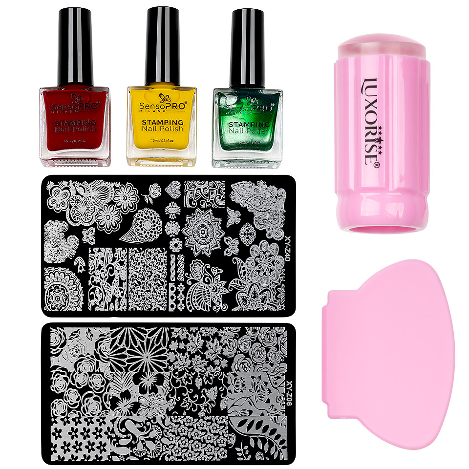 Kit Nail Art cu Stampila, Oja SensoPRO, Matrita - Hollywood Nails