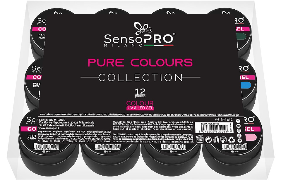 Set 12 Geluri UV Colorate Pure Colours Collection, SensoPRO Milano - 3 | YEO