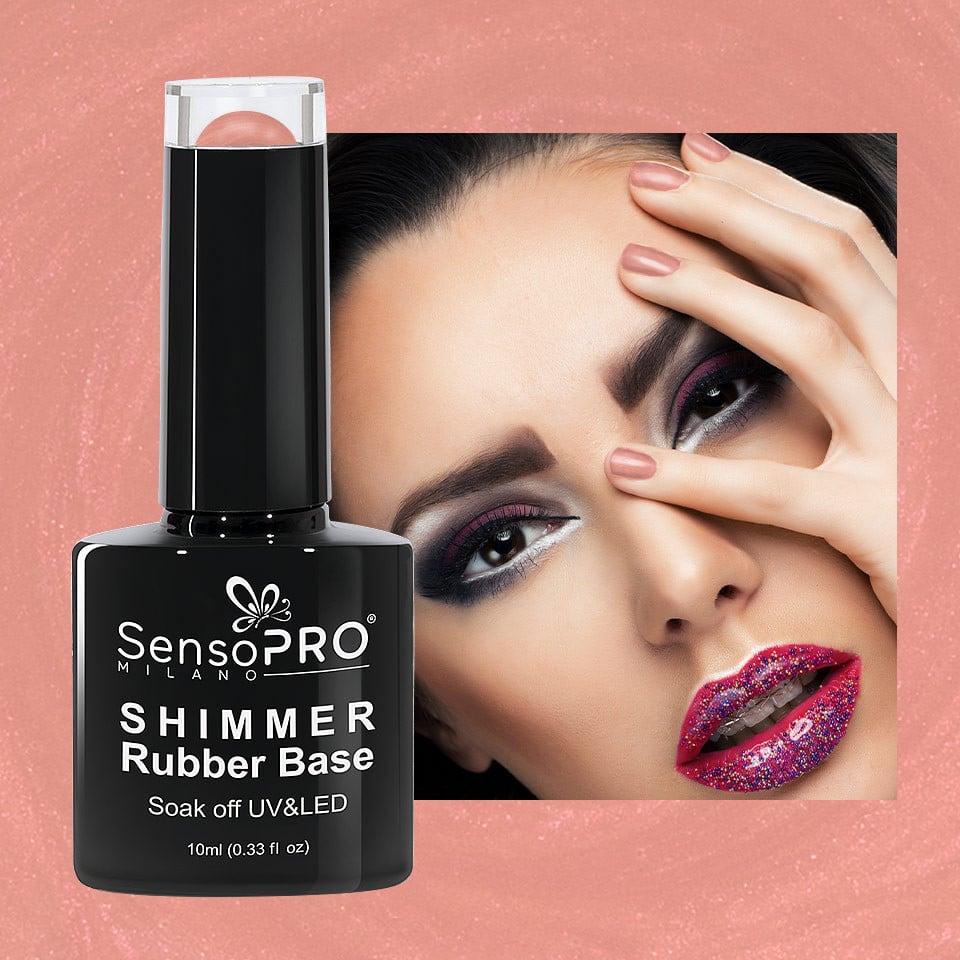 Shimmer Rubber Base SensoPRO Milano - #10 Irresistible Nude Shimmer Red, 10ml - 1 | YEO