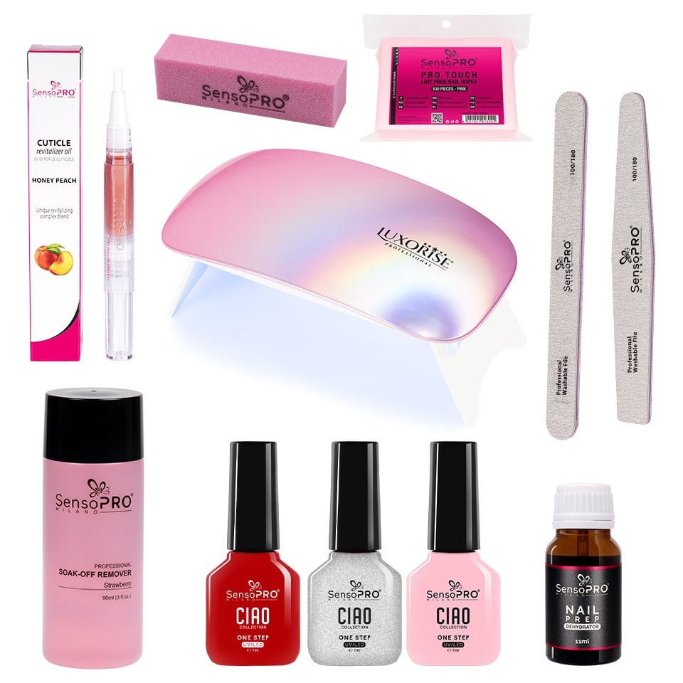 Kit Oja Semipermanenta SensoPRO Milano One Step 7ml cu Lampa UV Pink Power