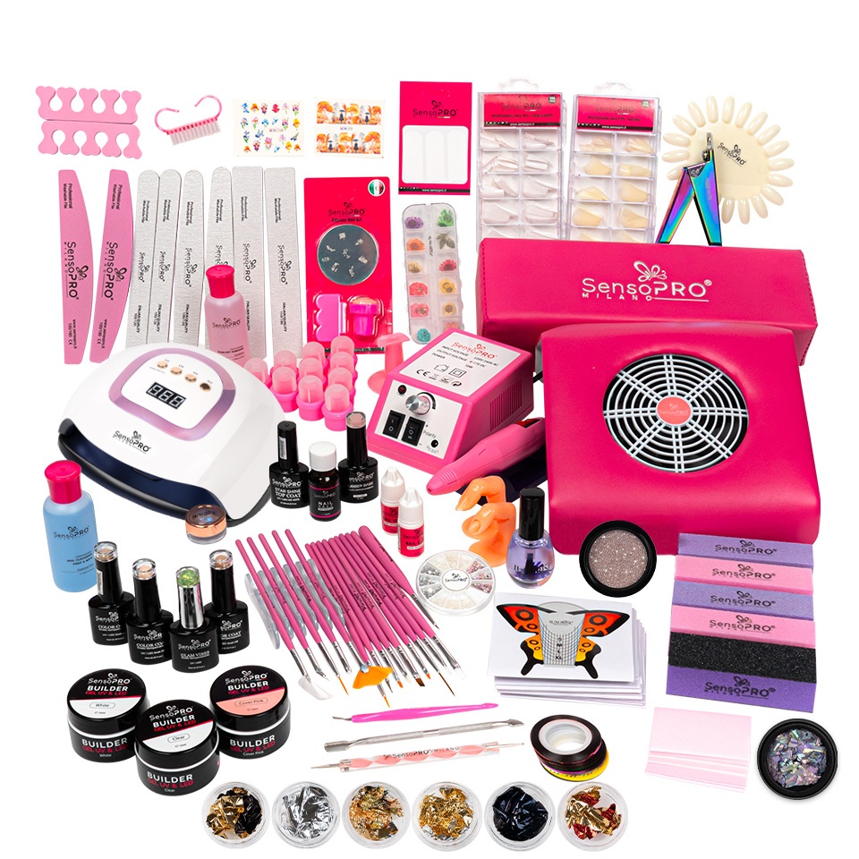 Kit Unghii False Duo cu Gel UV si Oja Semipermanenta SensoPRO Milano 10ml - Promotie #35 + CADOU