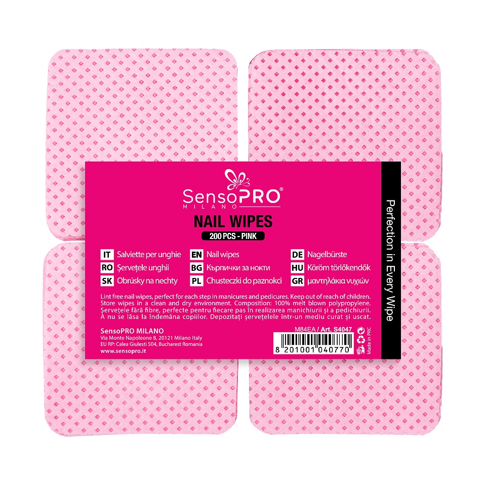 Servetele Unghii Lint Free SensoPRO Milano, 200 buc, Pink