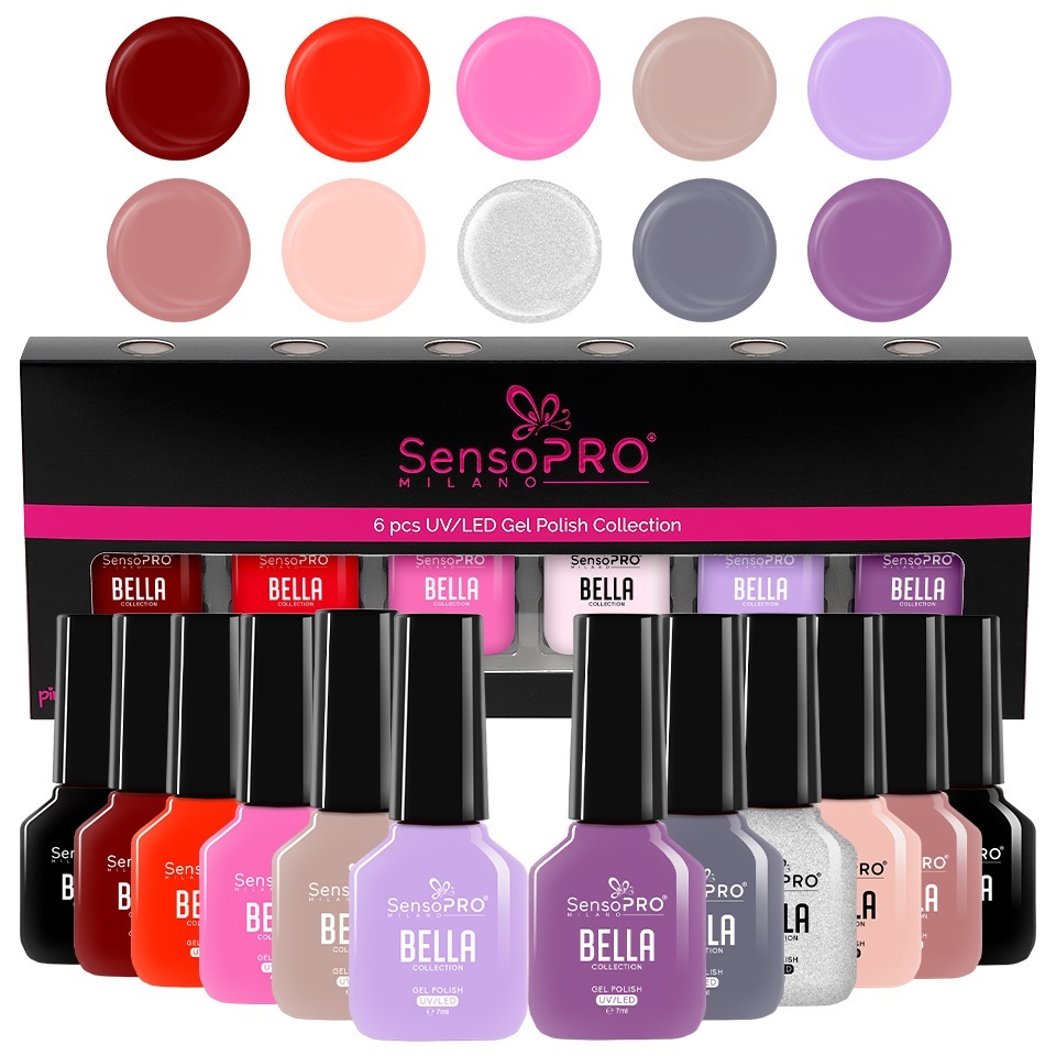 Set 10 Oje Semipermanente, Base Coat & Top Coat BELLA SensoPRO Milano, Timeless Elegance