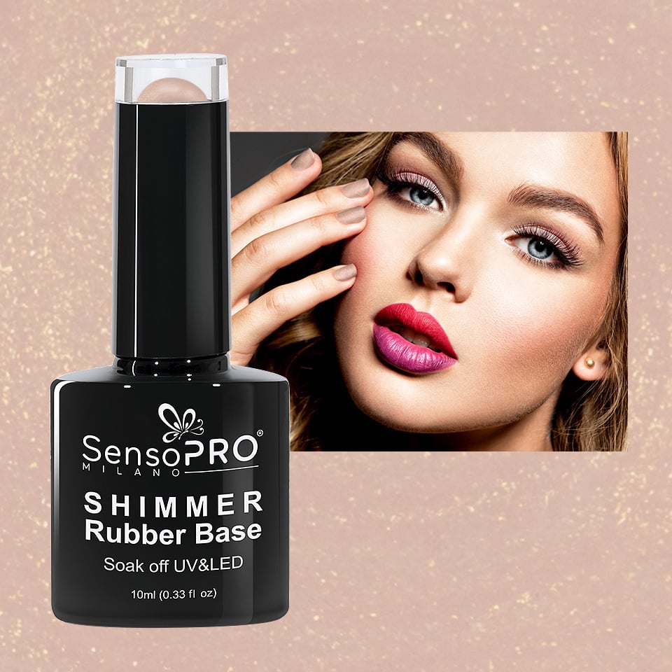 Shimmer Rubber Base SensoPRO Milano - #09 Irresistible Nude Shimmer Gold, 10ml - 1 | YEO