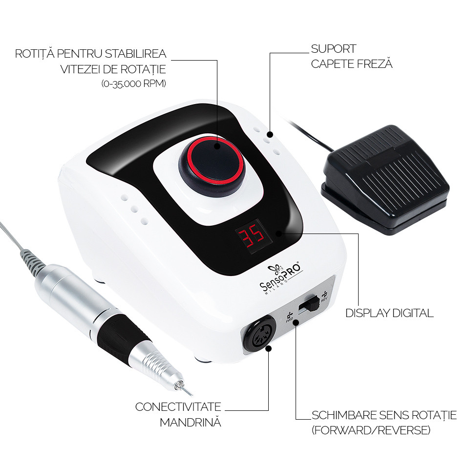 Freza unghii profesionala Turbo Bee 35.000 RPM - SensoPRO Milano, Black SensoPRO Milano