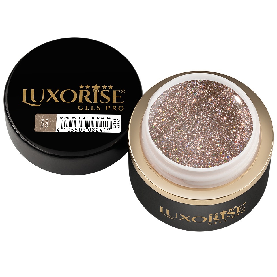 Gel UV Constructie Unghii RevoFlex Disco LUXORISE 15ml, Glam Gold - 1 | YEO