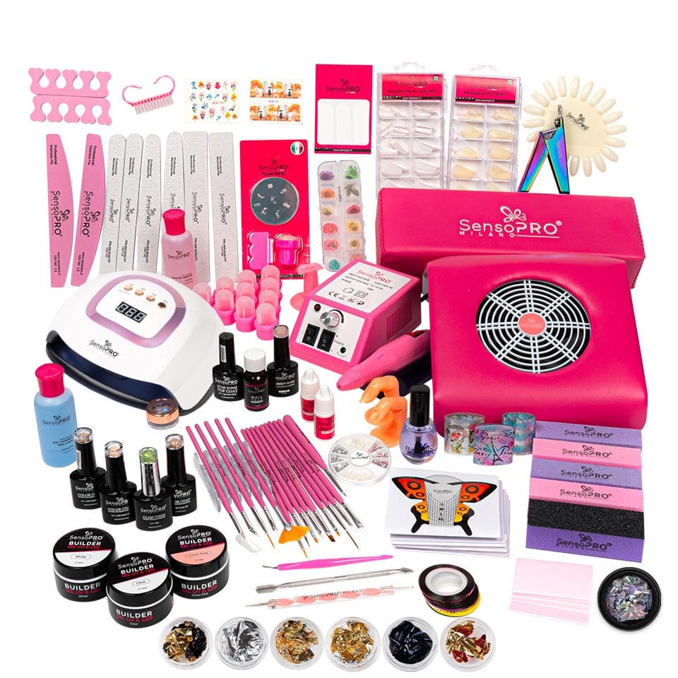 Kit Unghii False Duo cu Gel UV si Oja Semipermanenta SensoPRO Milano 10ml - Promotie #35 + CADOU