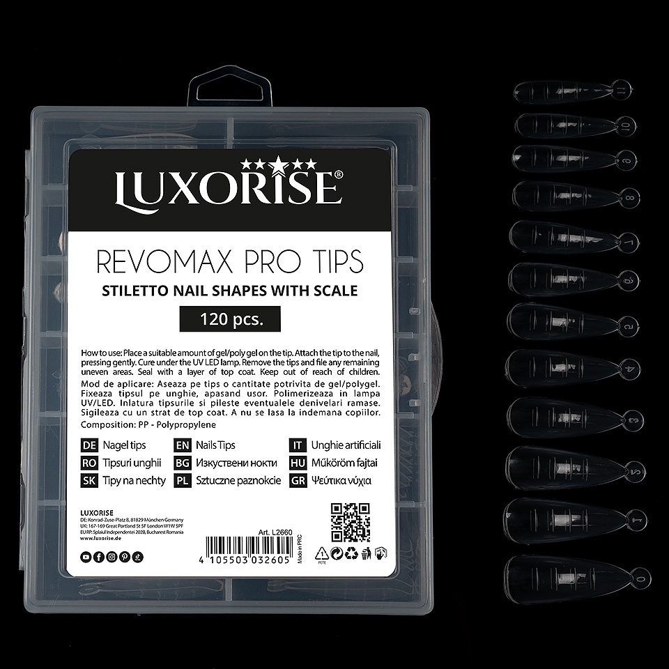 Tipsuri Reutilizabile REVOMAX PRO TIPS LUXORISE - Stiletto, 120 buc