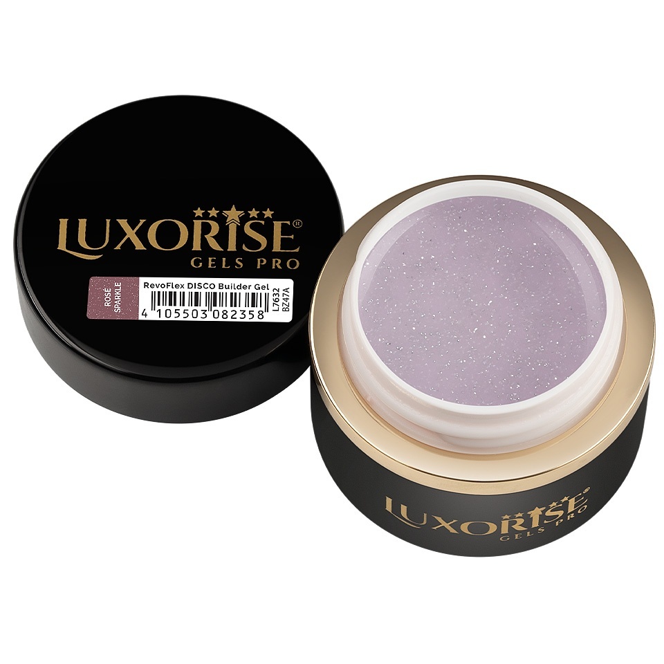Gel UV Constructie Unghii RevoFlex Disco LUXORISE 15ml, Rosé Sparkle - 1 | YEO