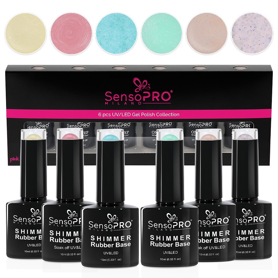 Set 6 Shimmer Rubber Base 10ml SensoPRO Milano, Shine Shine Baby