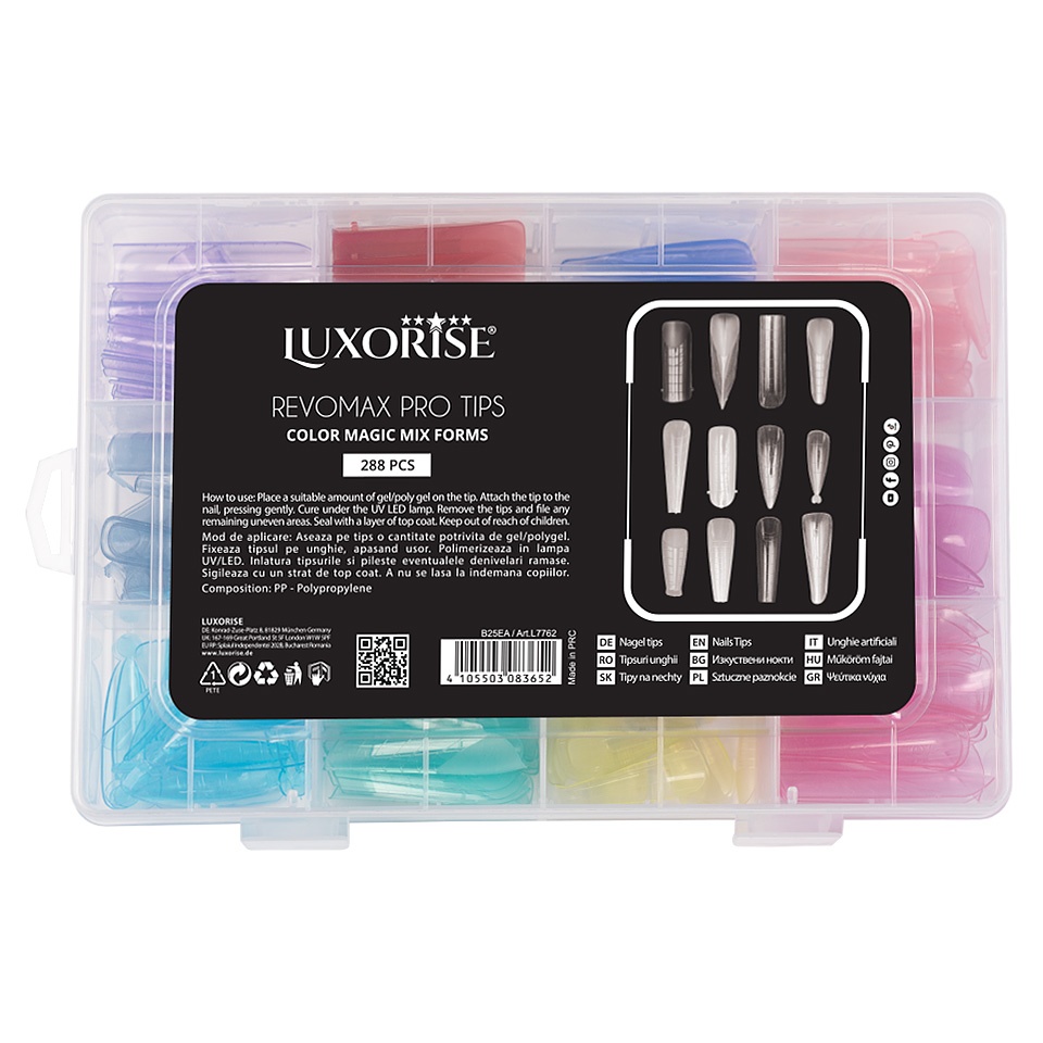 Tipsuri Reutilizabile REVOMAX Color Magic Mix LUXORISE pentru Polygel si Gel, 288 buc - 1 | YEO