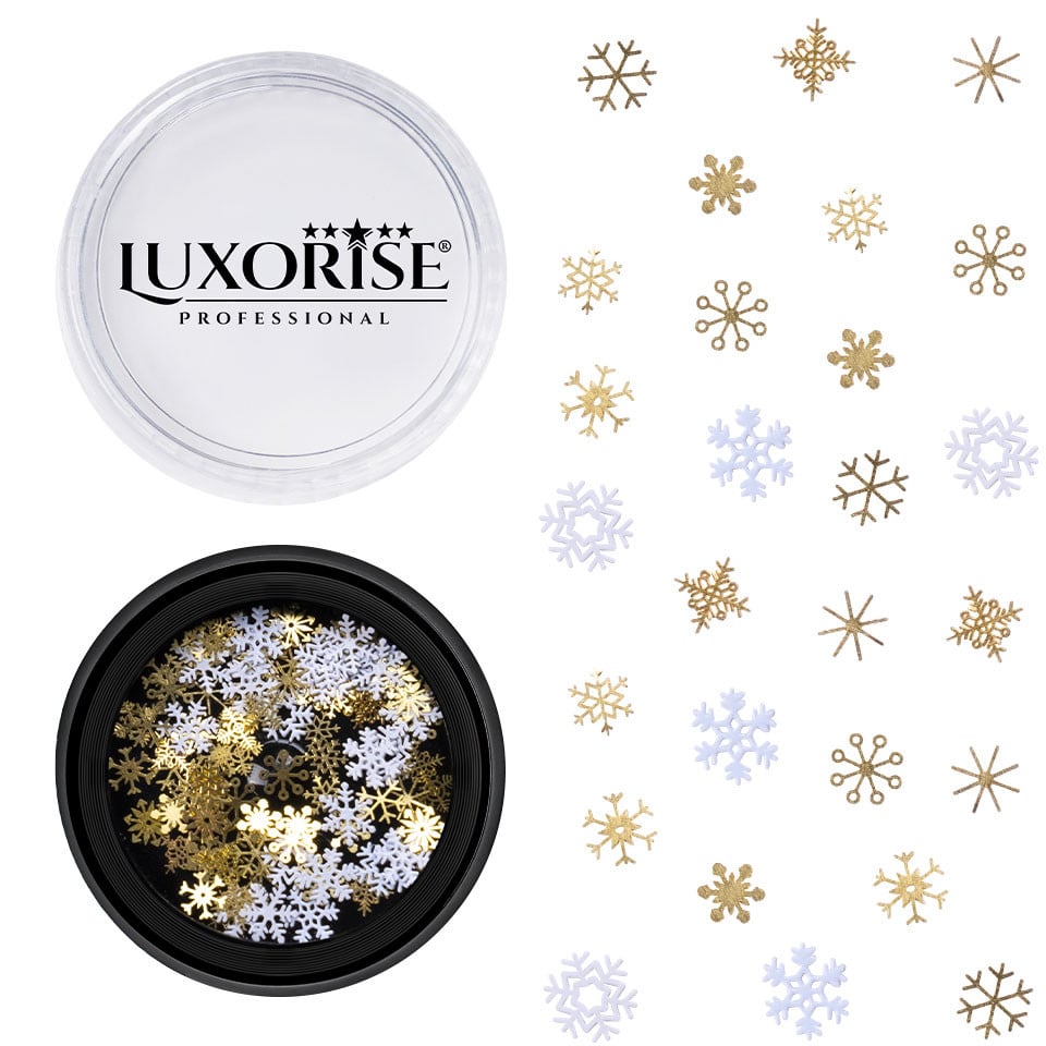 Decoratiuni Unghii LUXORISE, White & Gold Snowflakes - 2 | YEO